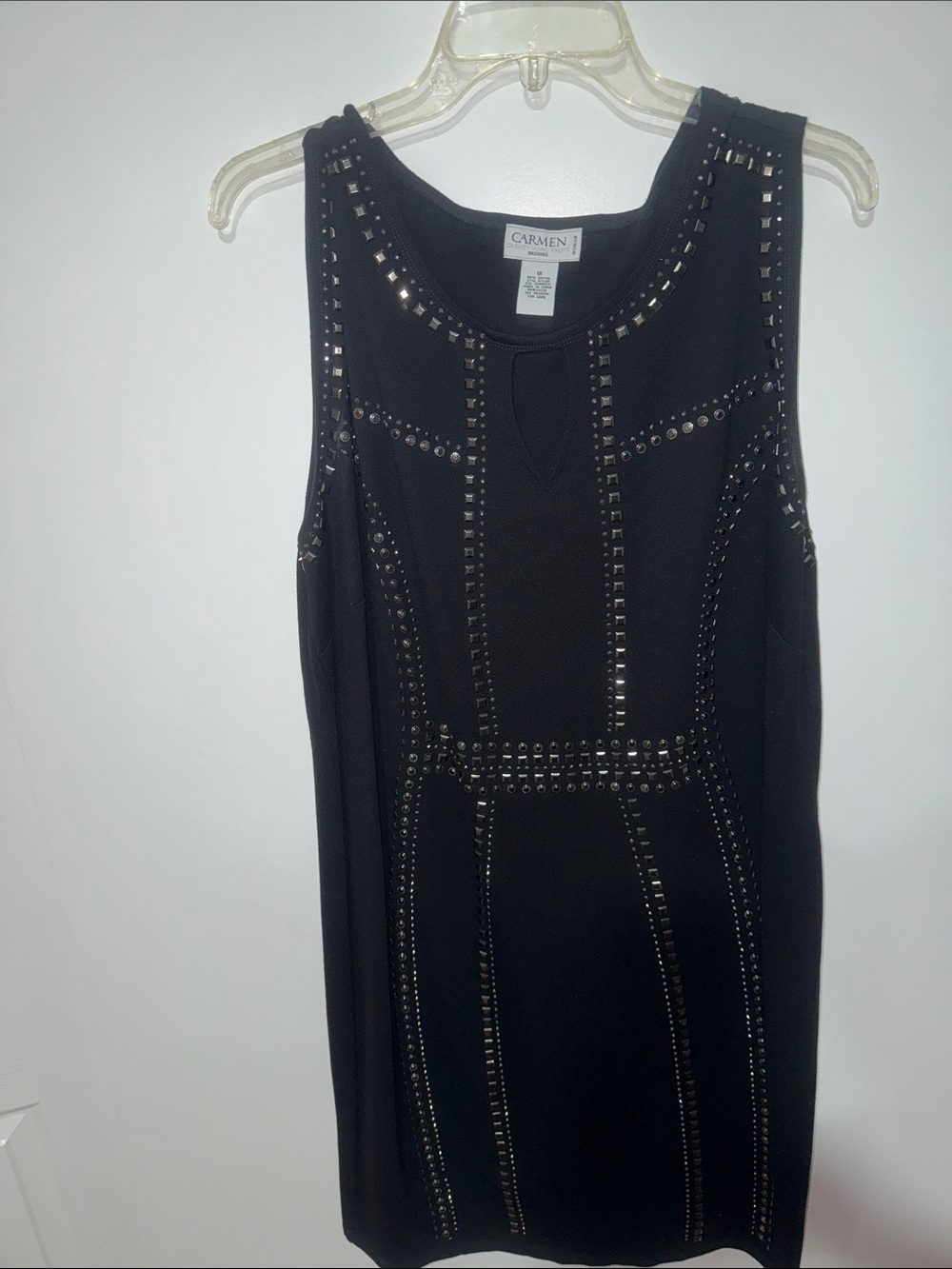 Carmen Marc Valvo Black Studded Sleeveless Dress